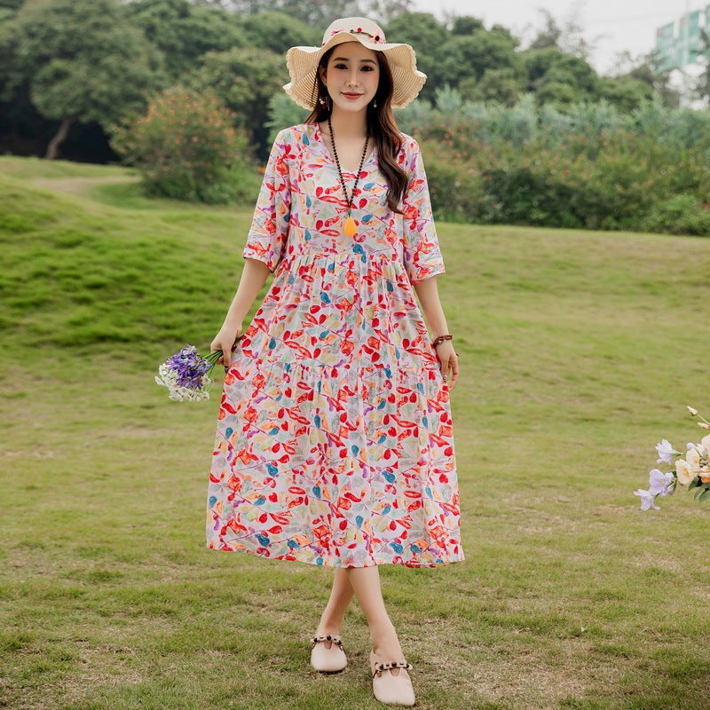 Summer New Noil Poplin Dress Stylish Thin High-end Casual Beach Skirt