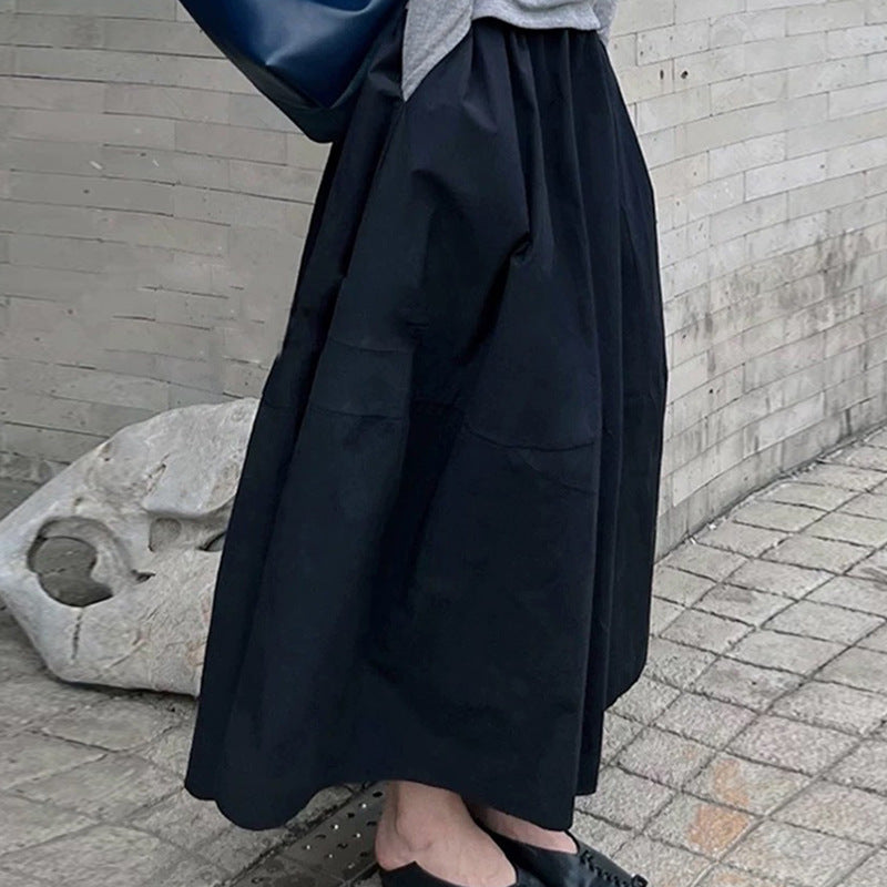 Black Bud Skirt Women's Elastic Waistband Slimming High Waist Mid-length