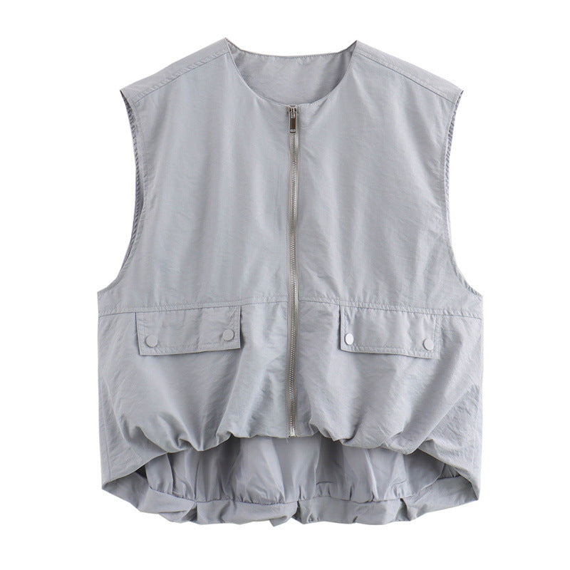 Pleated Hem Sleeveless Loose Vest