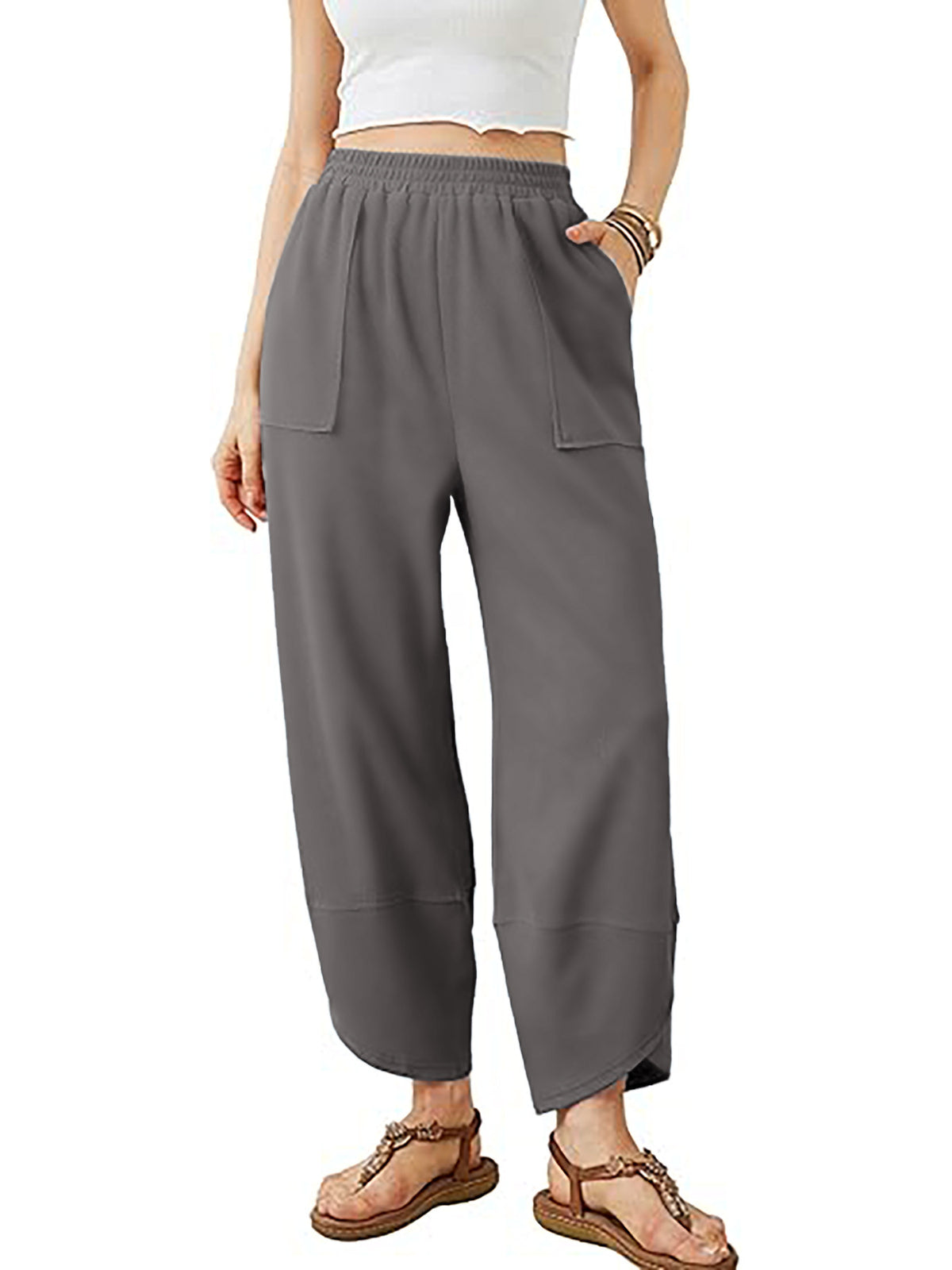 Womens Baggy Wide Leg Pants Casual Elastic Waisted Palazzo Harem Pants With Pockets