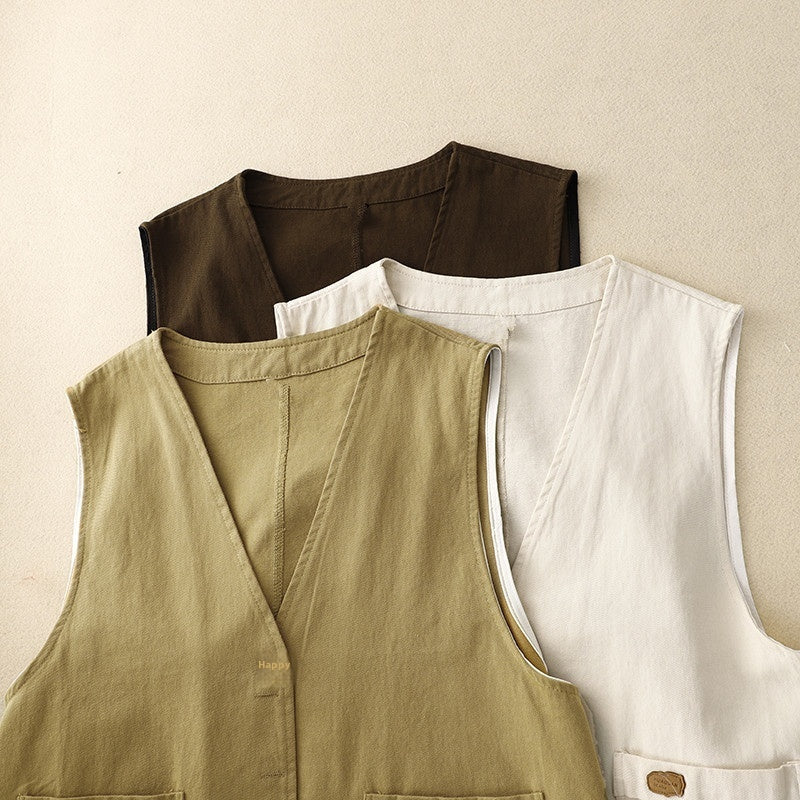 Women's Short Korean-style Retro Cotton And Linen Vest