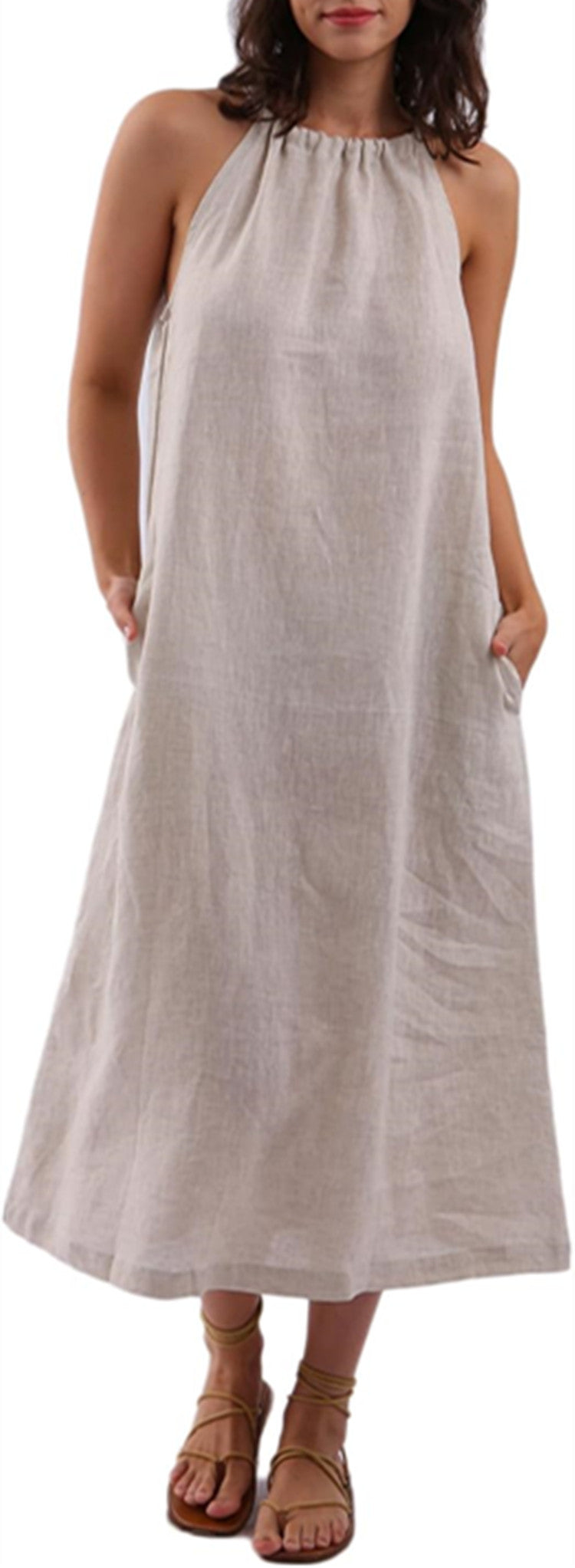 Fashion Solid Color Vest Cotton Linen Dress Women
