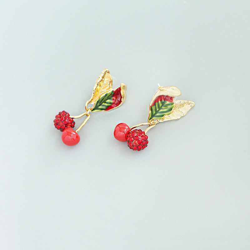 Cherry Earrings Women Fashion Jewelry  Accessories Girl Gift Fruit Rhinestone Earrings