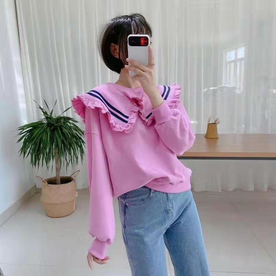 Petal collar wild round neck pullover