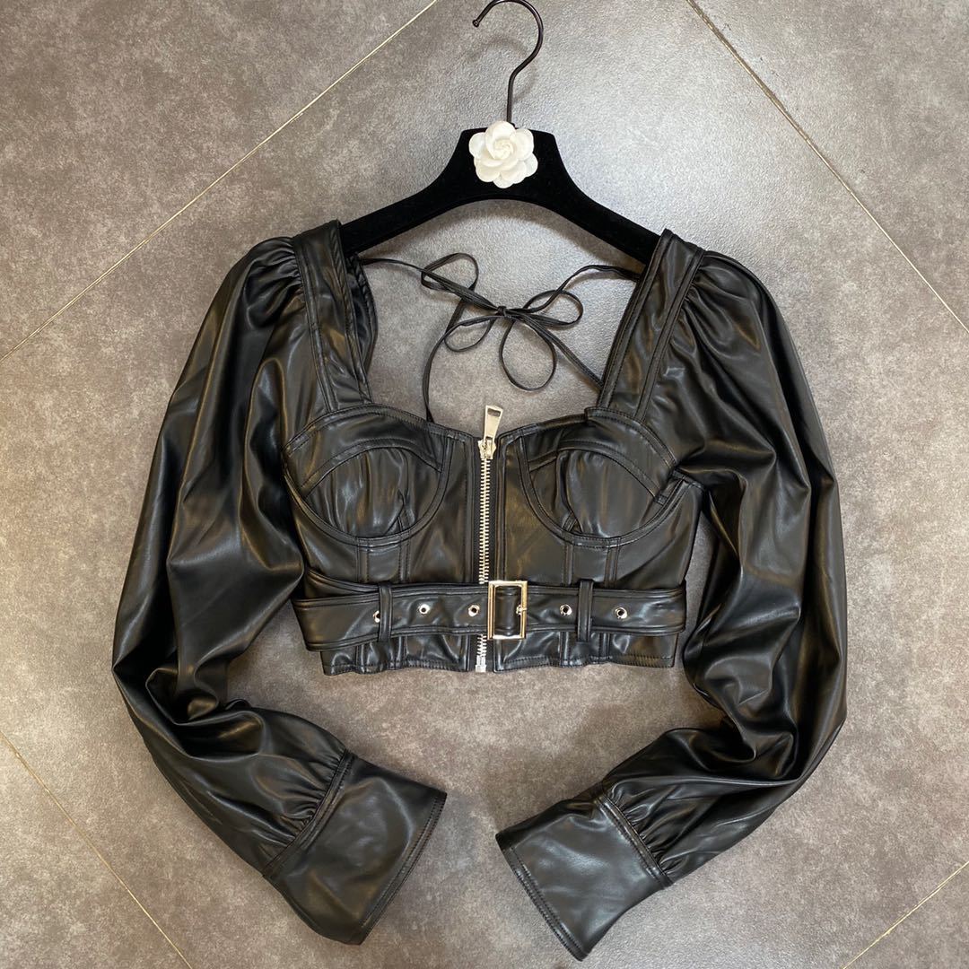 Fashion Niche Design Tube Thin Blouses Vintage Square Collar Long Sleeve Female Shirts Chic Tops