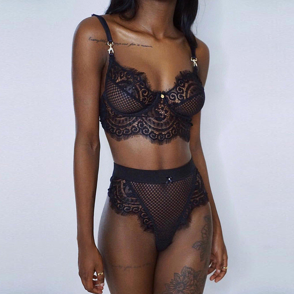 Lace Eyelash Love Grid Panty Set