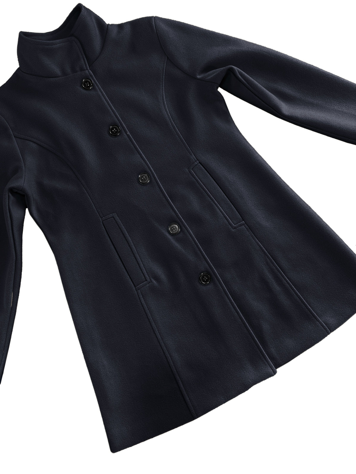 Women's Casual Tweed Coat - Solid Color Mid-Length H-Silhouette Button Front Long Sleeve