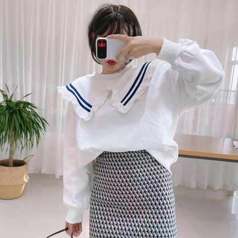 Petal collar wild round neck pullover