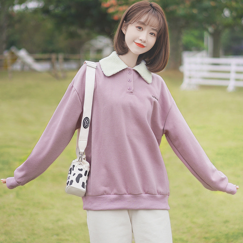 Women's Lettered Embroidery of Thickened and Plush Sweater