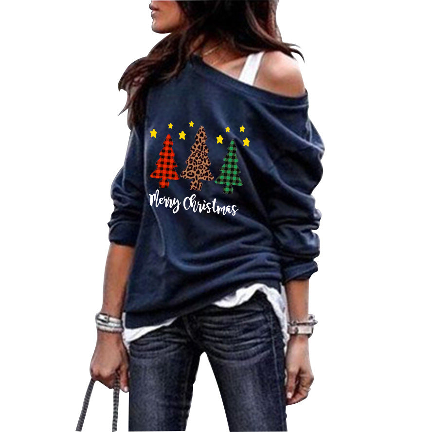 Hooded Snowflake Christmas Tree Print Top