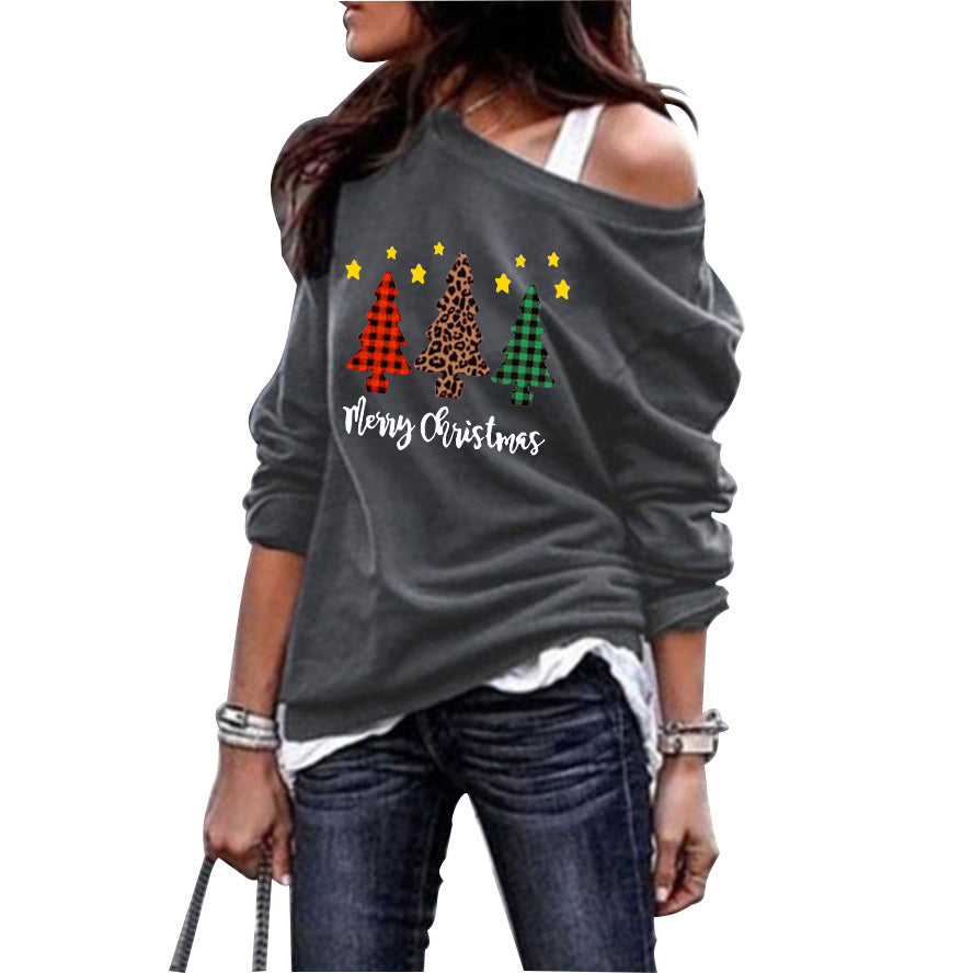Hooded Snowflake Christmas Tree Print Top