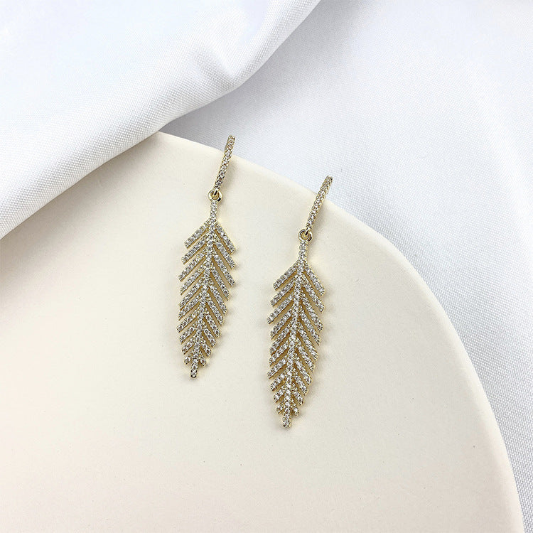 Leaf Earrings Women S925 Silver Needle Micro Inlaid Zircon Fashion Jewelry