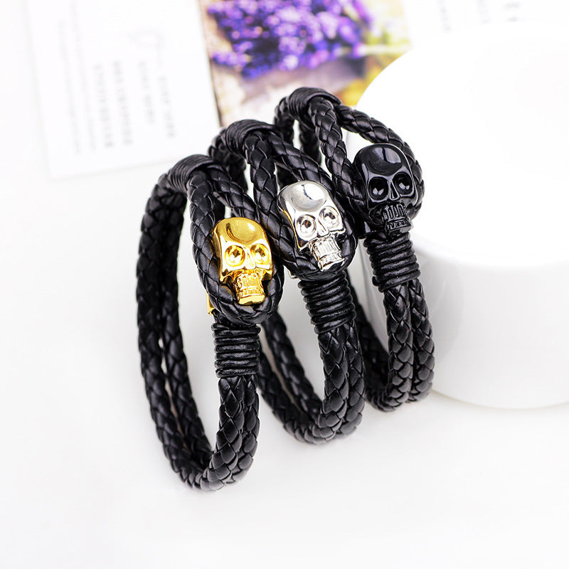Weave-Bracelet Skull Gold-Silver-Color Jewelry Genuine-Leather Fashion Women