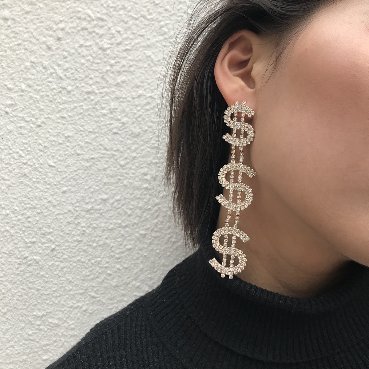 Personality Exaggerated Dollar Rhinestone Earrings Women Fashion Trend Alloy Jewelry