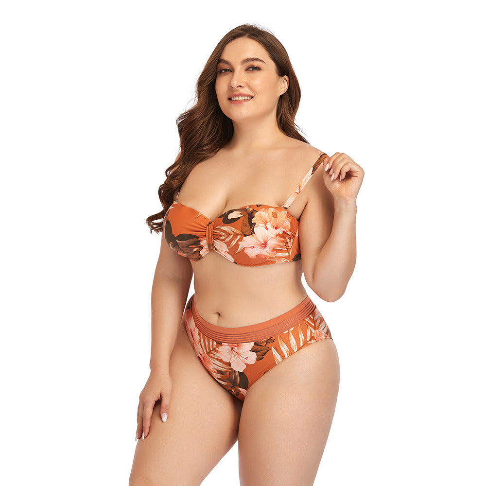 Wholesale Floral Print Split High Waist Swimsuits