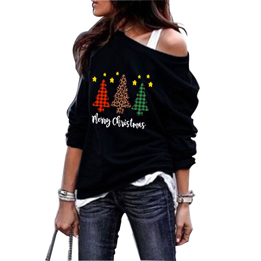 Hooded Snowflake Christmas Tree Print Top