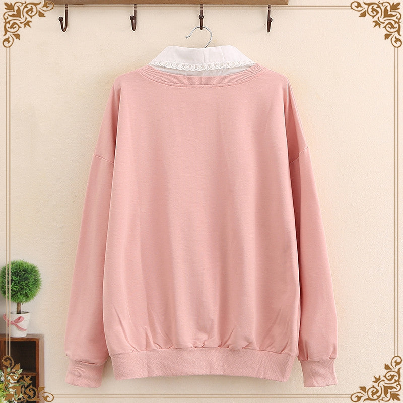 Loose pullover fake two-piece sweater