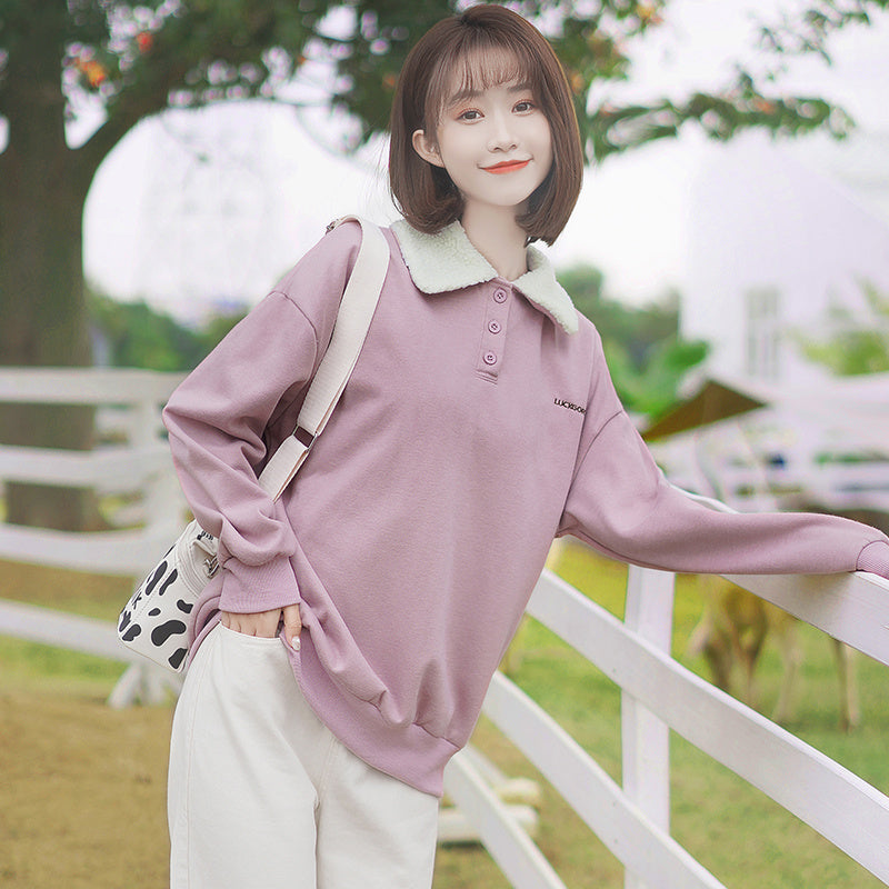 Women's Lettered Embroidery of Thickened and Plush Sweater