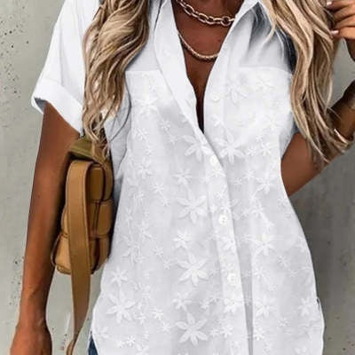 Casual Lace Loose White Shirt Shirt
