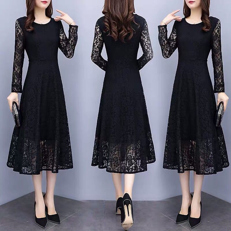 Long Sleeve Temperament Plus Size Long Velvet Lining Base A- Line Dress