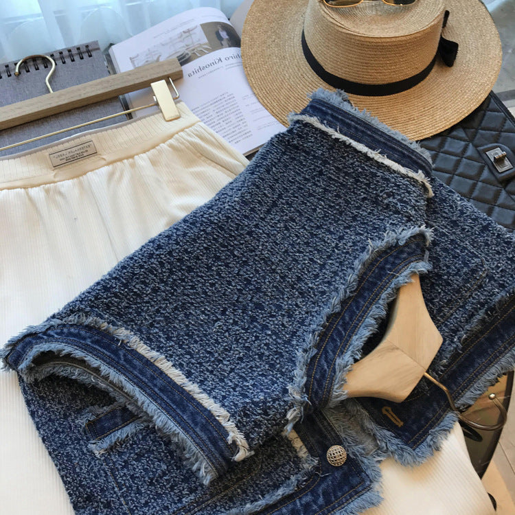 Fashion Hooked Flower Fleece Denim Vest Girl