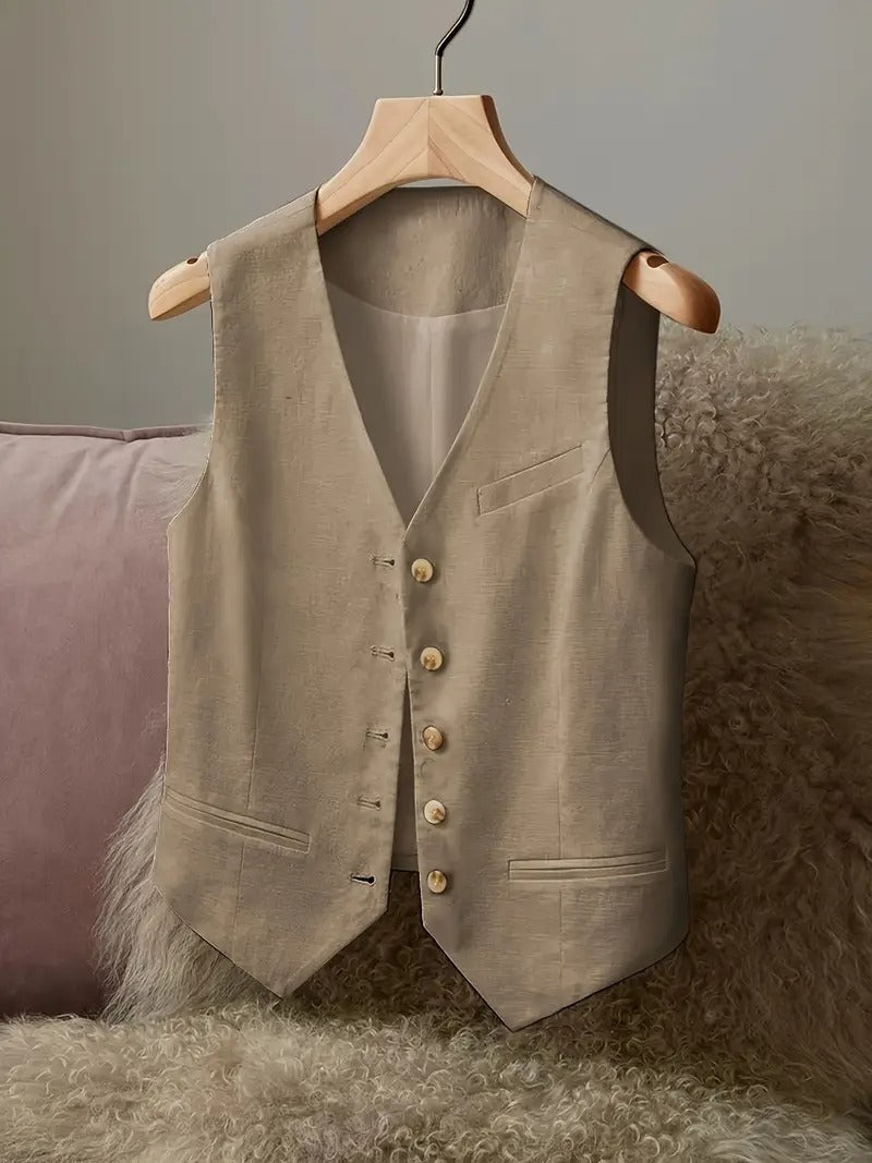 Ladies' Casual Elegant Waist Cinched Linen Jacket Vest