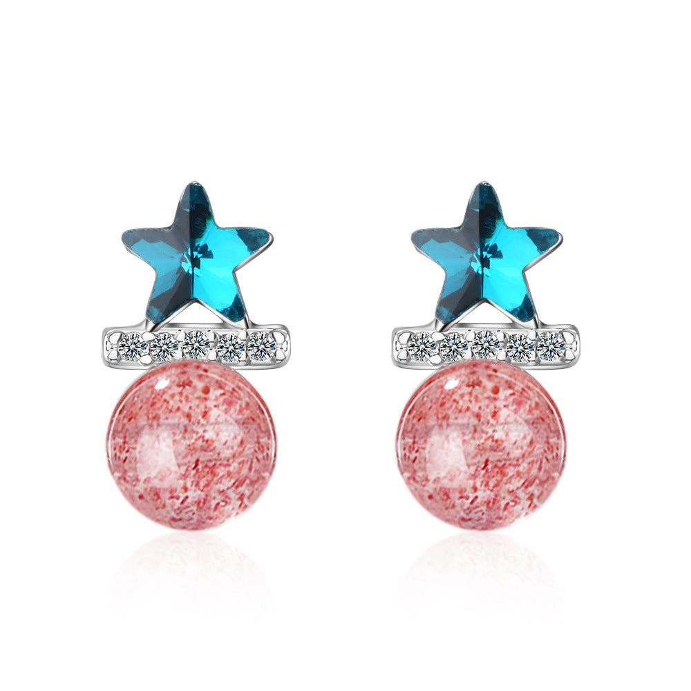 Heart Jewelry Strawberry Crystal Star Stud Earrings Women Fashion