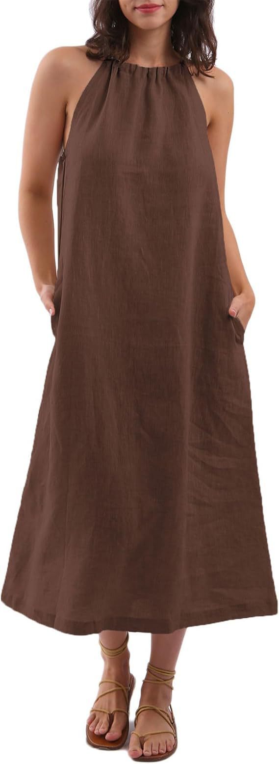 Fashion Solid Color Vest Cotton Linen Dress Women