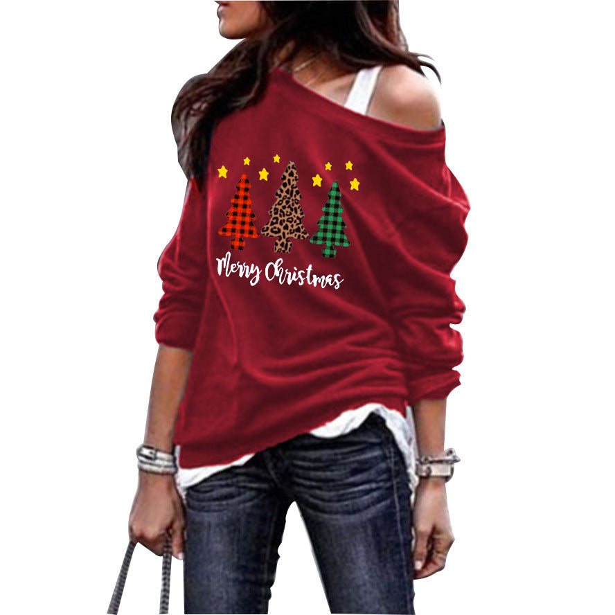 Hooded Snowflake Christmas Tree Print Top