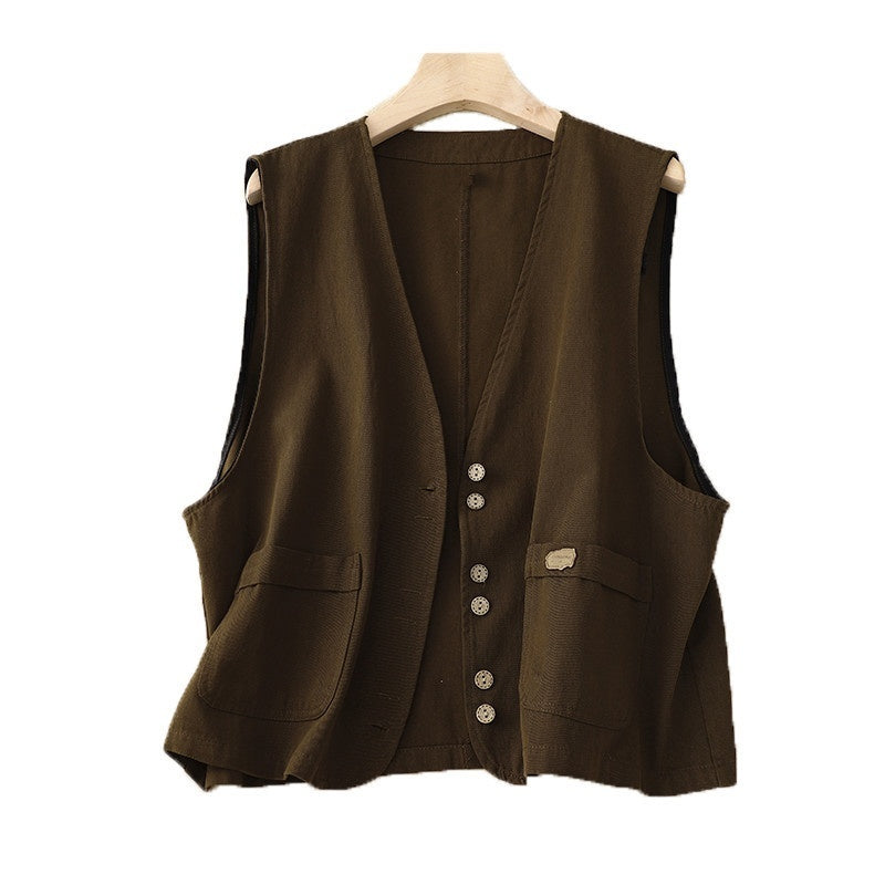 Women's Short Korean-style Retro Cotton And Linen Vest