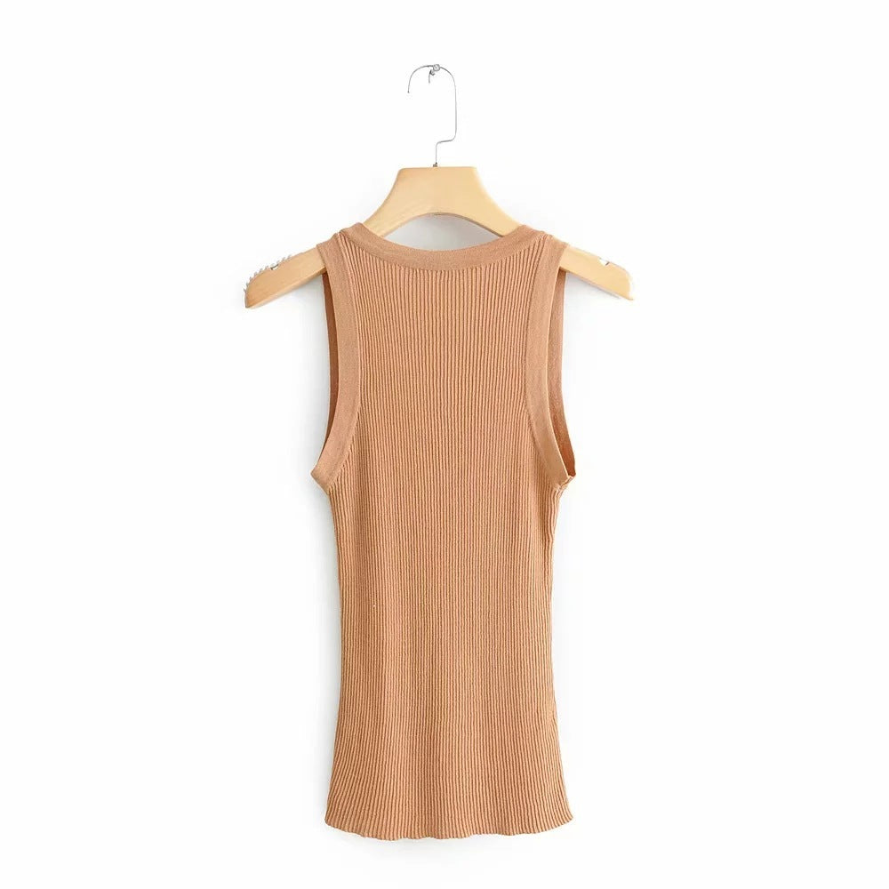 Women's Fitted V-neck Knitted Sleeveless Vest Top Sling