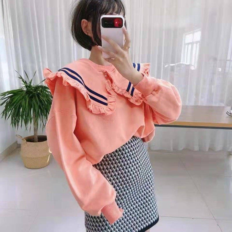 Petal collar wild round neck pullover