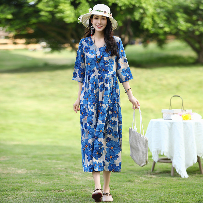 Summer New Noil Poplin Dress Stylish Thin High-end Casual Beach Skirt