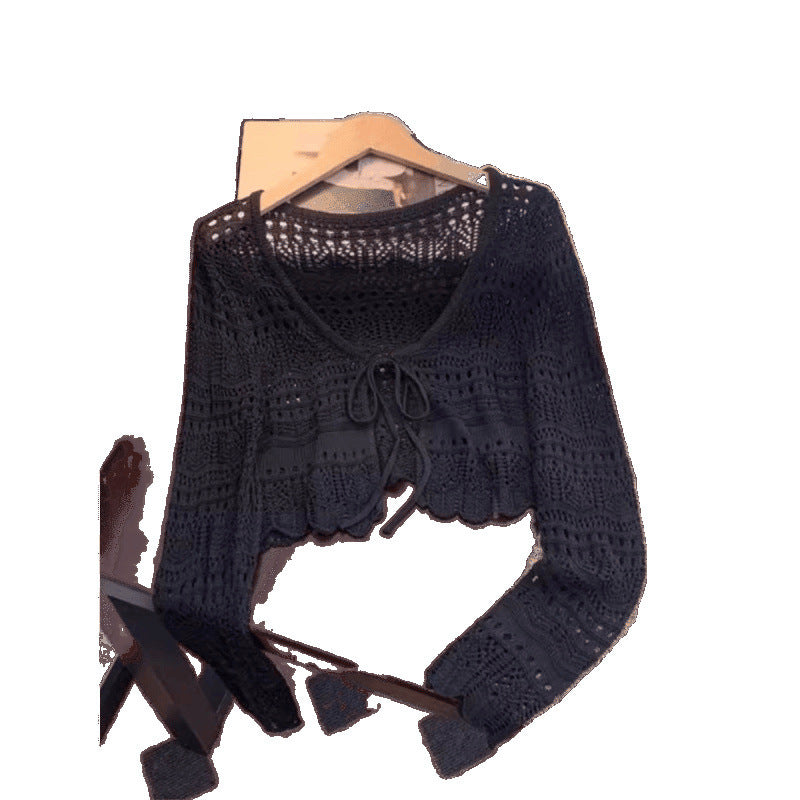 Knitted Long Sleeve Sun Protection Thin Cardigan Blouse Ice Silk Air Conditioning Top