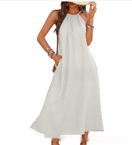 Fashion Solid Color Vest Cotton Linen Dress Women