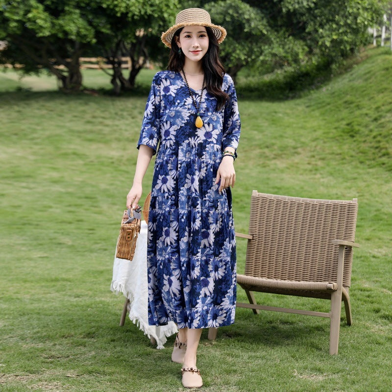 Summer New Noil Poplin Dress Stylish Thin High-end Casual Beach Skirt