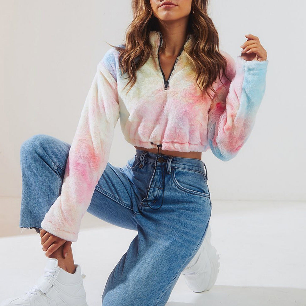 Long sleeved half collar tie waist casual loose coat