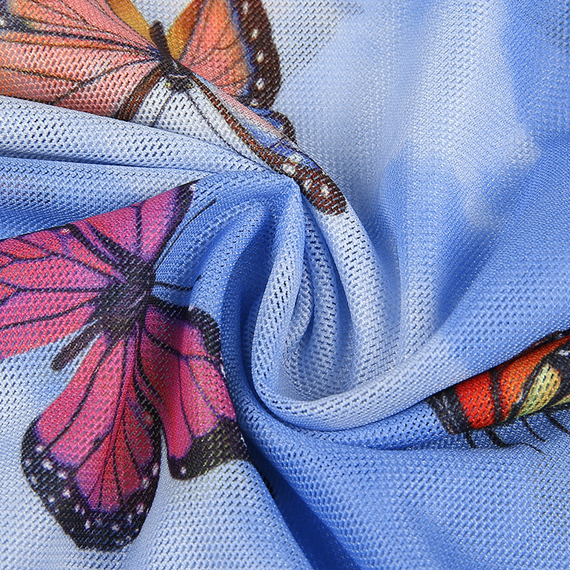 Openwork butterfly print long sleeves