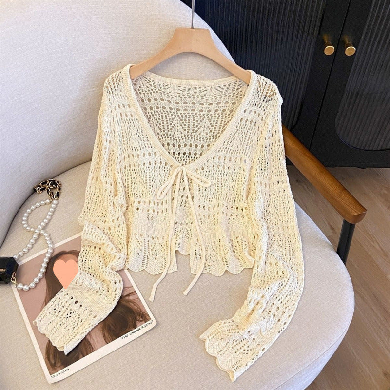 Knitted Long Sleeve Sun Protection Thin Cardigan Blouse Ice Silk Air Conditioning Top