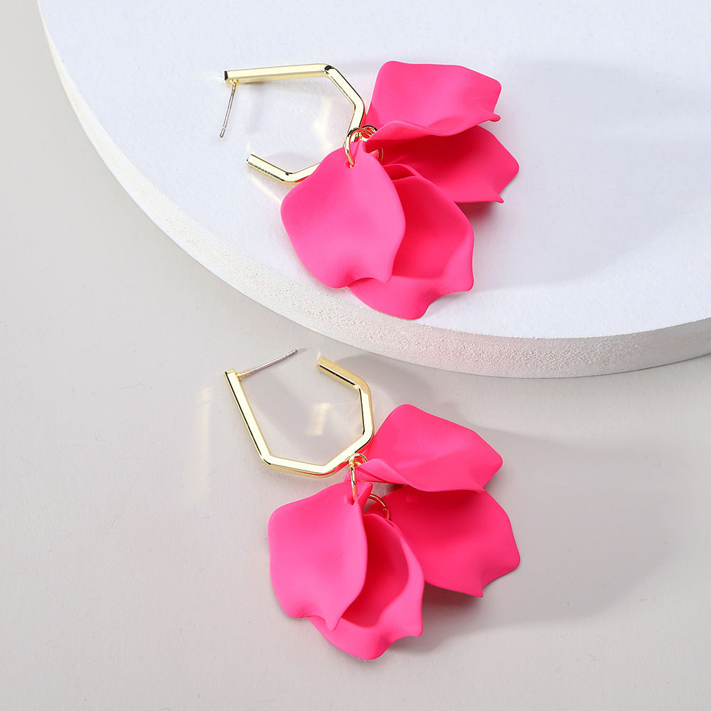 Fashion Jewelry Rose Petal Long Exaggerated Earrings For Women