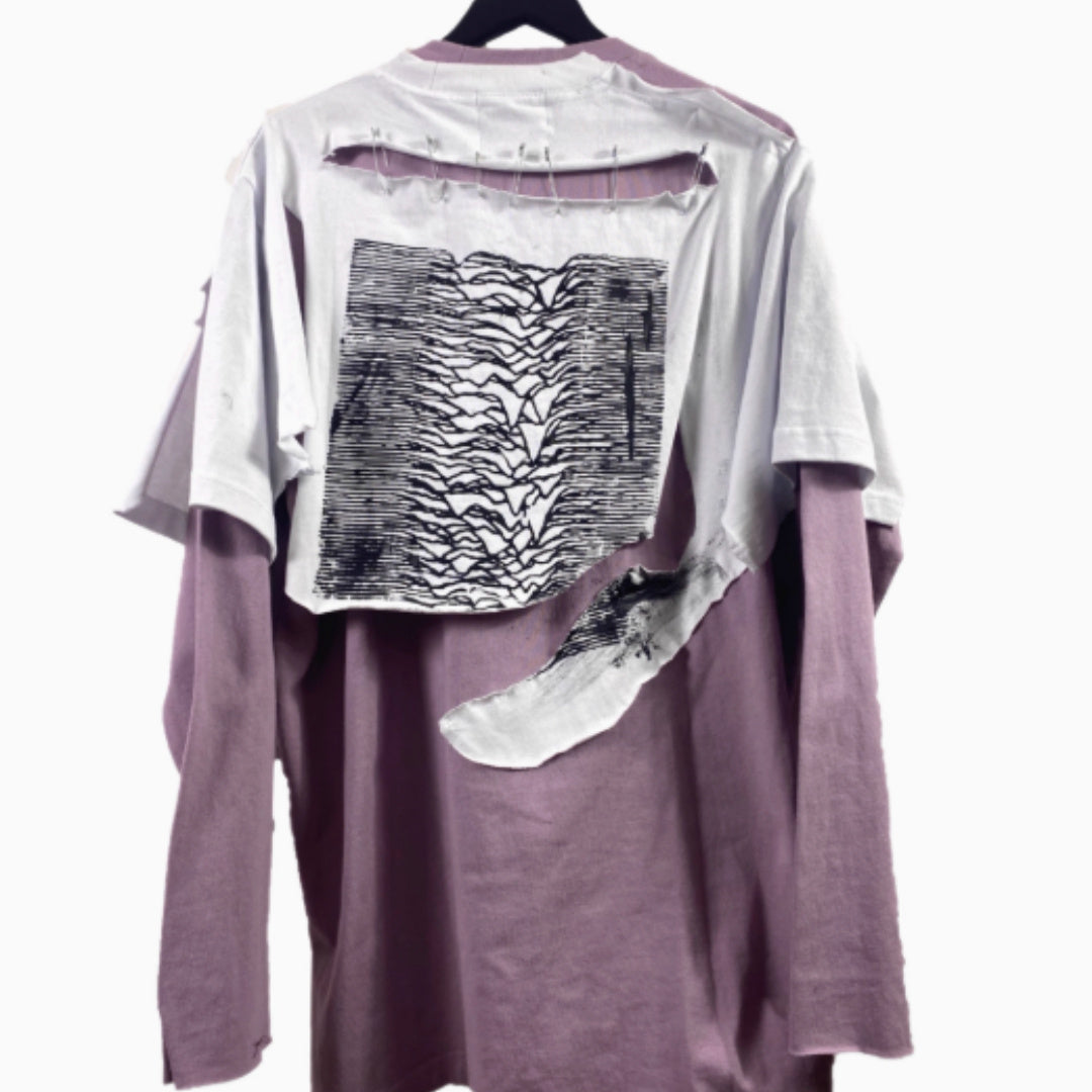 Artistic Print With Two Pieces Of Distressed Long Sleeves