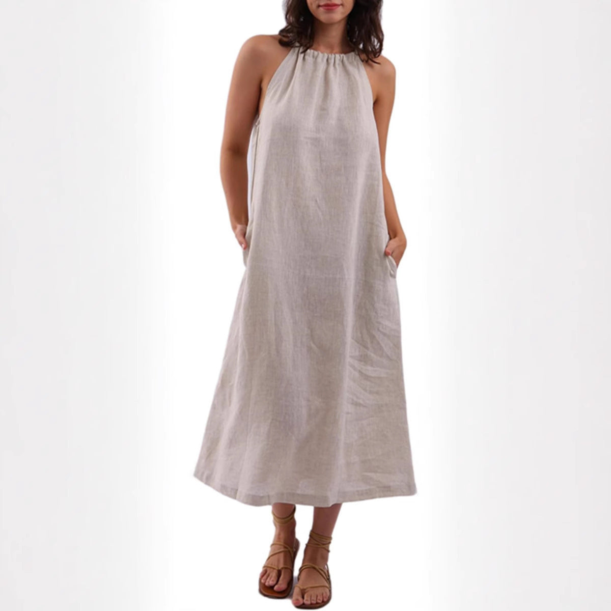 Fashion Solid Color Vest Cotton Linen Dress Women