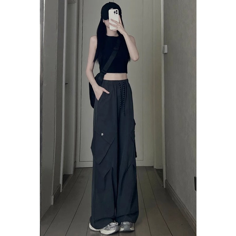 American Retro Women's Loose Wide-leg Quick-drying High Waist Ankle-tied Sports Pants