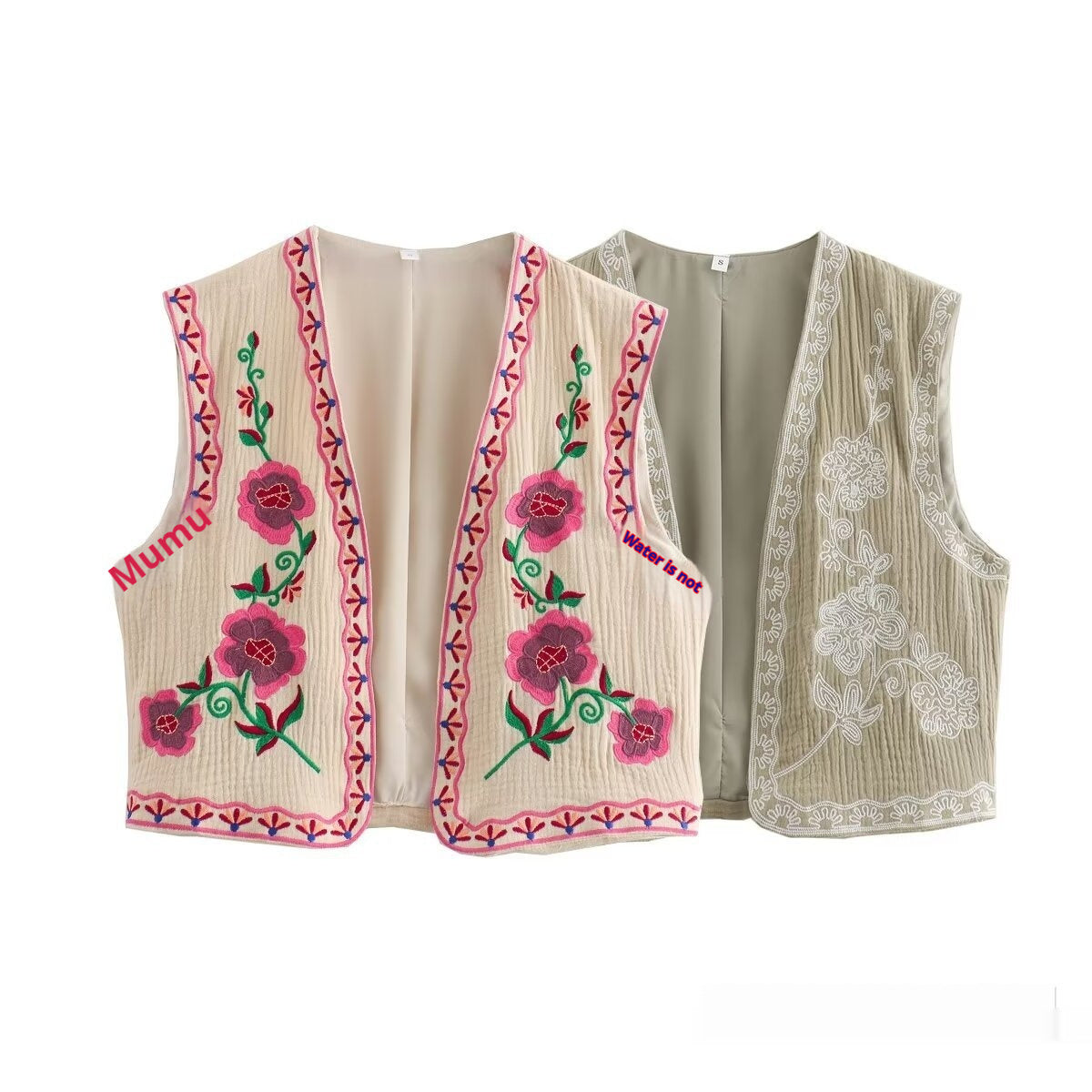 French Design Fashionable Casual Style All-match Two-color Embroidered Vest