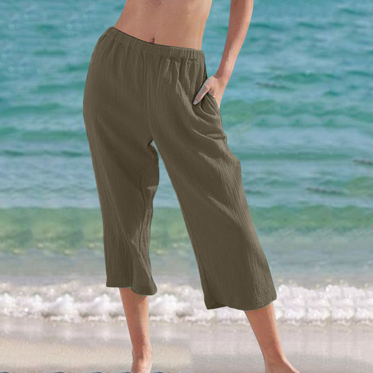 Loose Solid Color Cropped Pants Casual Pants For Women