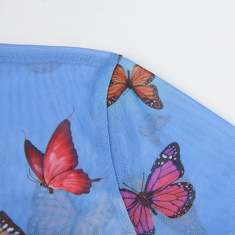 Openwork butterfly print long sleeves