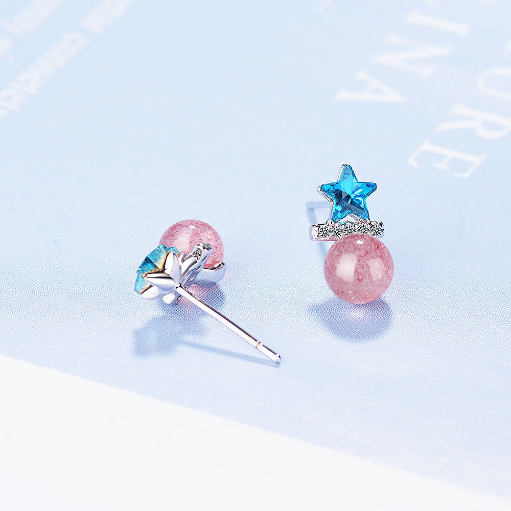 Heart Jewelry Strawberry Crystal Star Stud Earrings Women Fashion