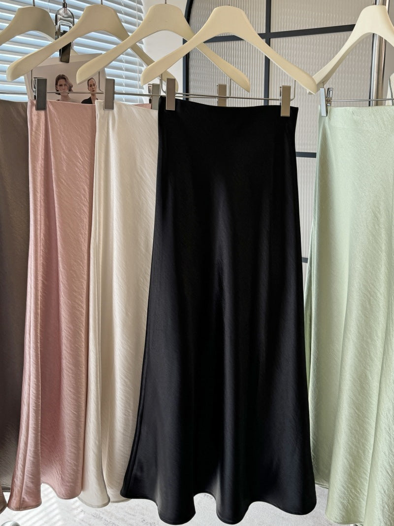 Simple Graceful Draping Acetate Satin Fishtail Skirt For Women
