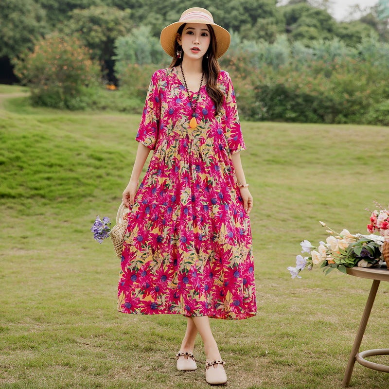 Summer New Noil Poplin Dress Stylish Thin High-end Casual Beach Skirt