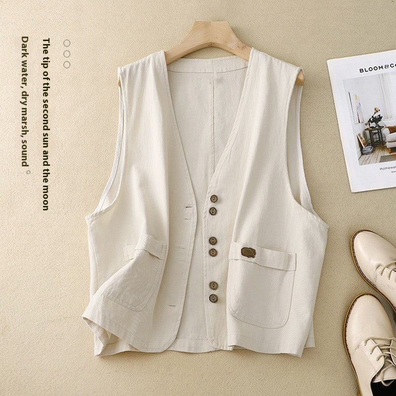 Women's Short Korean-style Retro Cotton And Linen Vest